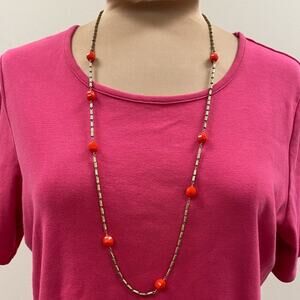 J. Crew gold chain and red bead long necklace‎